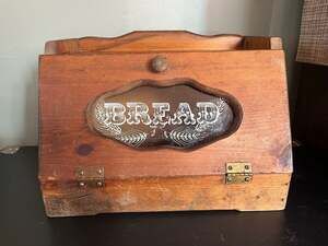Vintage 1984 Wooden Bread Box with Glass Window